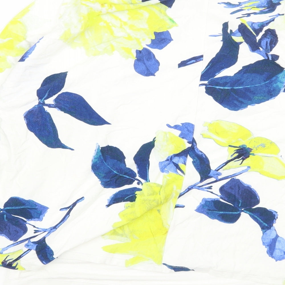 Phase Eight Womens White Floral Cotton Basic Blouse Size 12 Scoop Neck