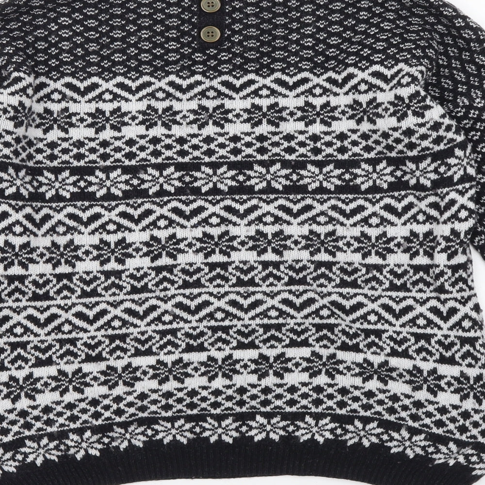 NEXT Womens Black Boat Neck Fair Isle Cotton Pullover Jumper Size 6