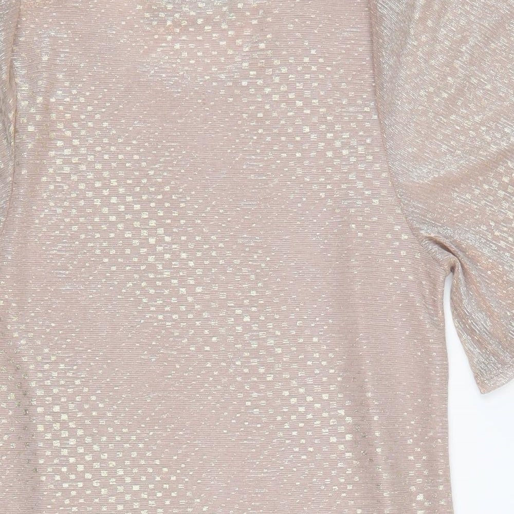 Dorothy Perkins Womens Pink Polyester Basic Blouse Size 12 Round Neck - Metallic