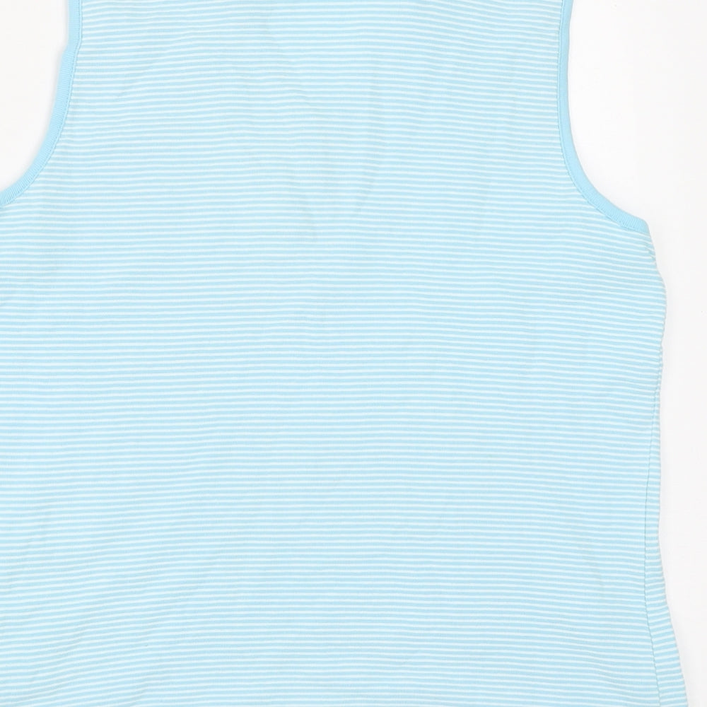 IZOD Womens Blue Striped Cotton Basic Blouse Size M V-Neck