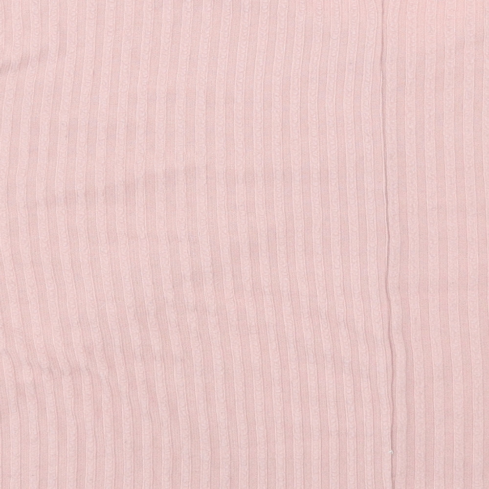 New Look Womens Pink Polyester Basic T-Shirt Size L V-Neck - Ribbed