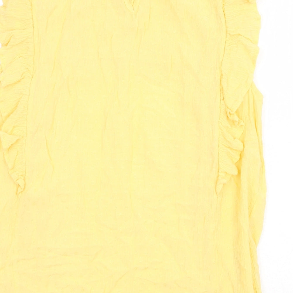 M&Co Womens Yellow Viscose Basic Blouse Size 10 Round Neck