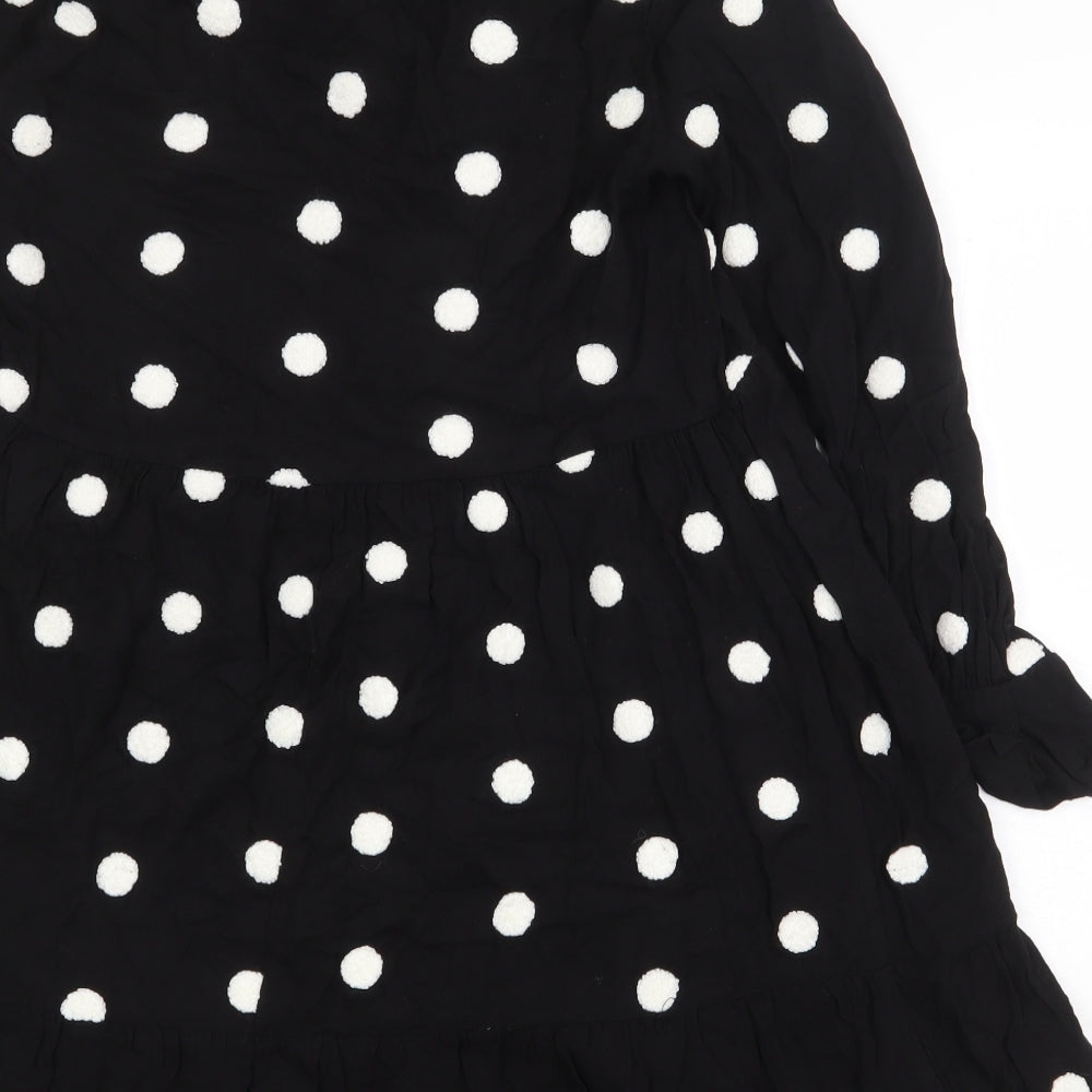 Zara Womens Black Polka Dot Viscose A-Line Size XS V-Neck Pullover