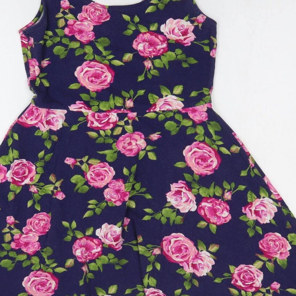 XXI Womens Blue Floral Cotton A-Line Size M Round Neck Pullover