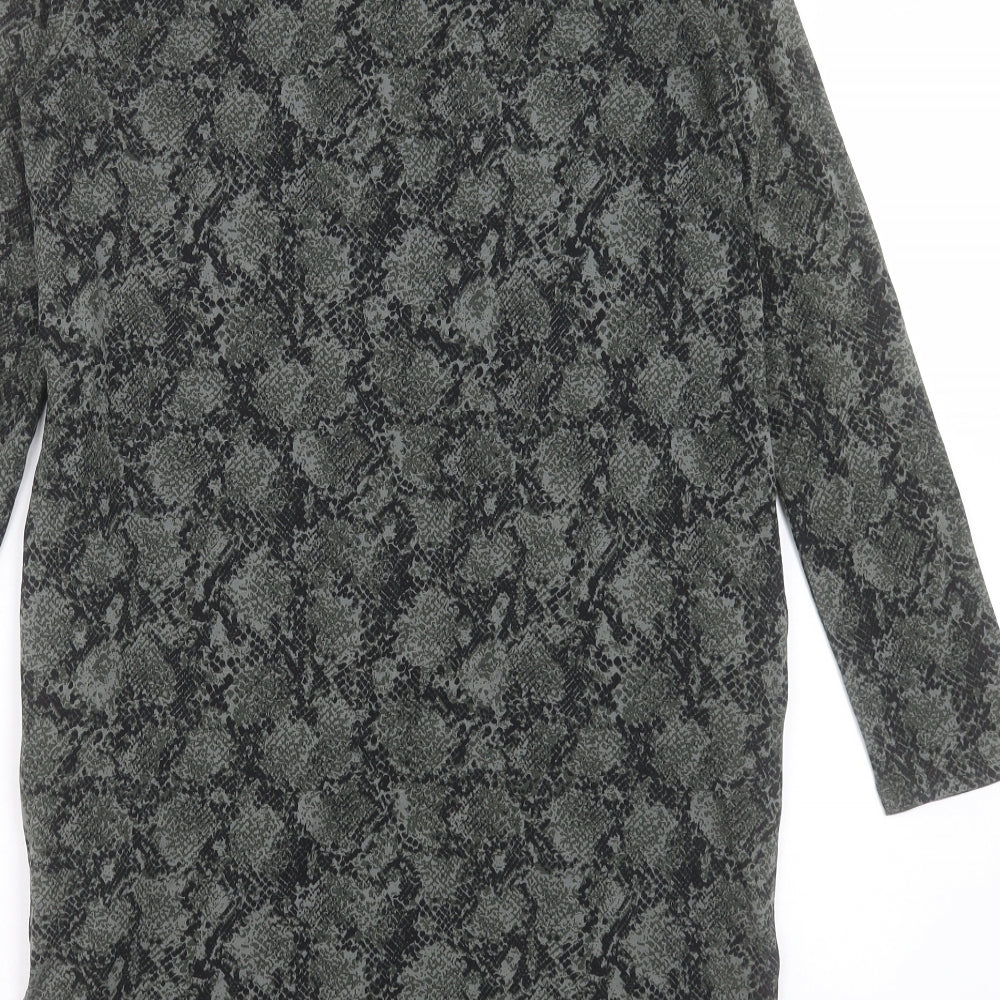 Marks & Spencer Womens Green Animal Print Viscose Shift Size 8 Round Neck Pullover - Snake Print