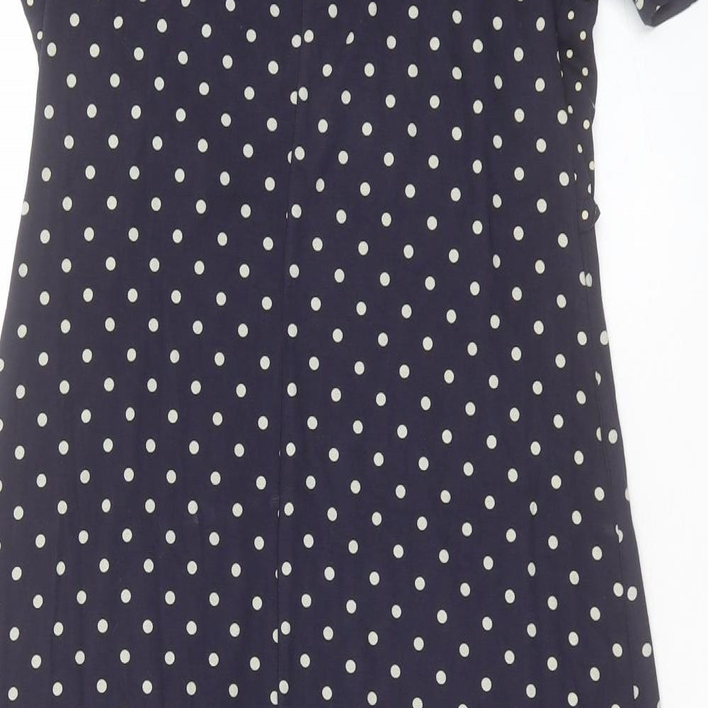 Marks & Spencer Womens Blue Polka Dot Viscose A-Line Size 8 V-Neck Pullover