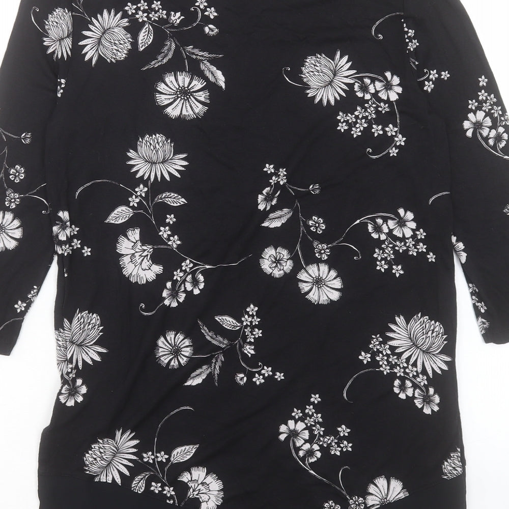 Marks & Spencer Womens Black Floral Viscose Basic Blouse Size 8 Boat Neck