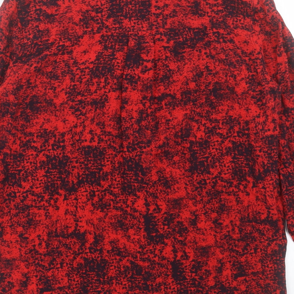 Mango Womens Red Geometric Polyester Basic Button-Up Size S Collared