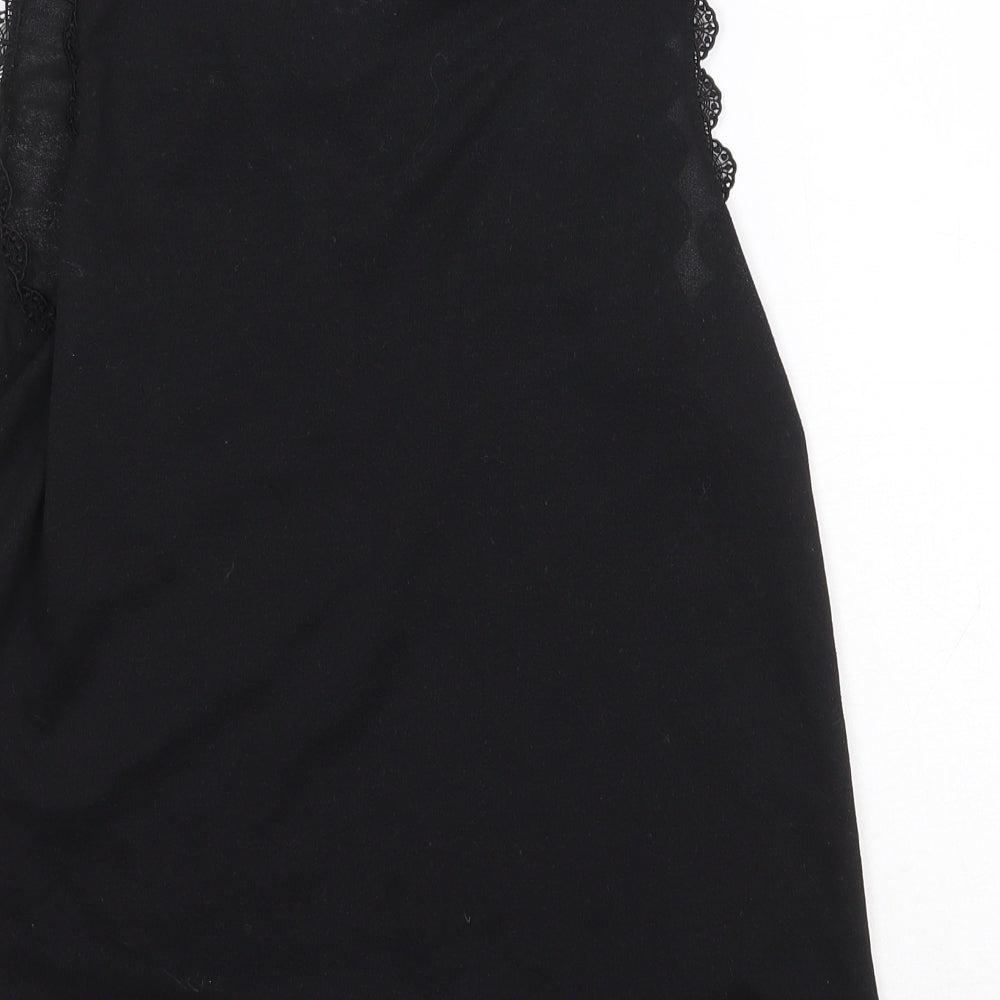 Topshop Womens Black Polyester Basic Tank Size 8 Round Neck - Flower Detail