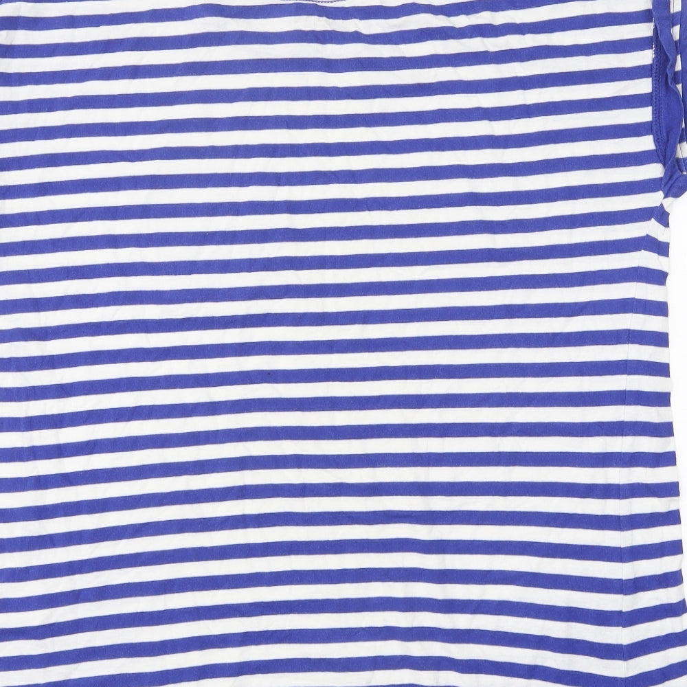 Simply Be Womens Blue Striped Polyester Basic T-Shirt Size 12 Scoop Neck