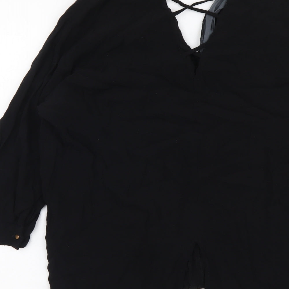 River Island Womens Black Polyester Basic Blouse Size 10 V-Neck