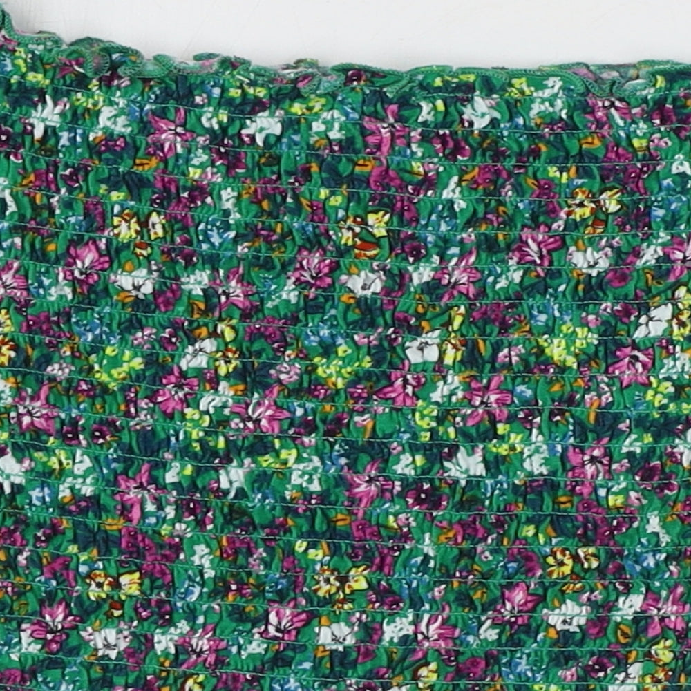 Divided by H&M Womens Multicoloured Floral Cotton Cropped Blouse Size M Boat Neck - Shirred Bardot