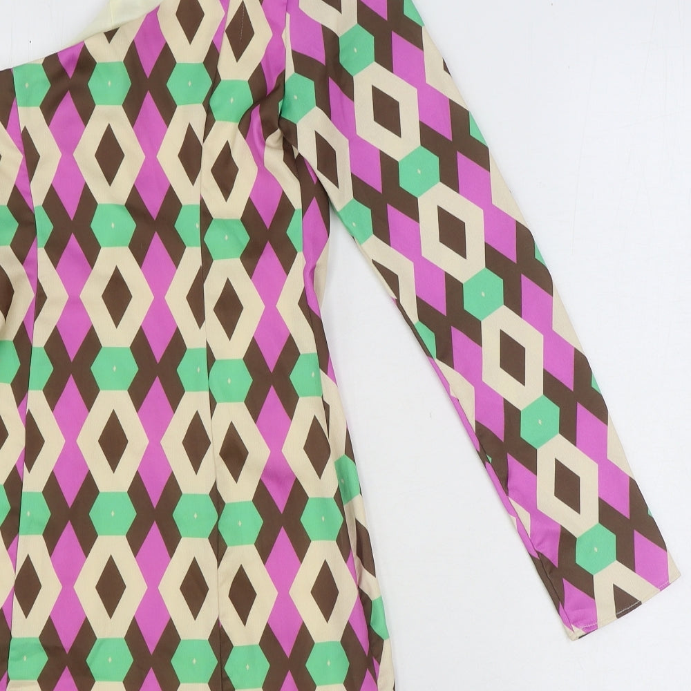 Zara Womens Multicoloured Geometric Polyester Shift Size XS One Shoulder Zip