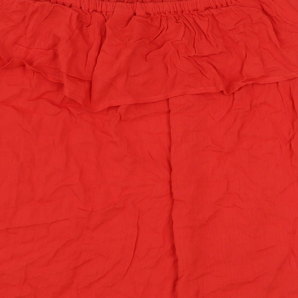 ICHI Womens Red Viscose Basic Blouse Size L Boat Neck