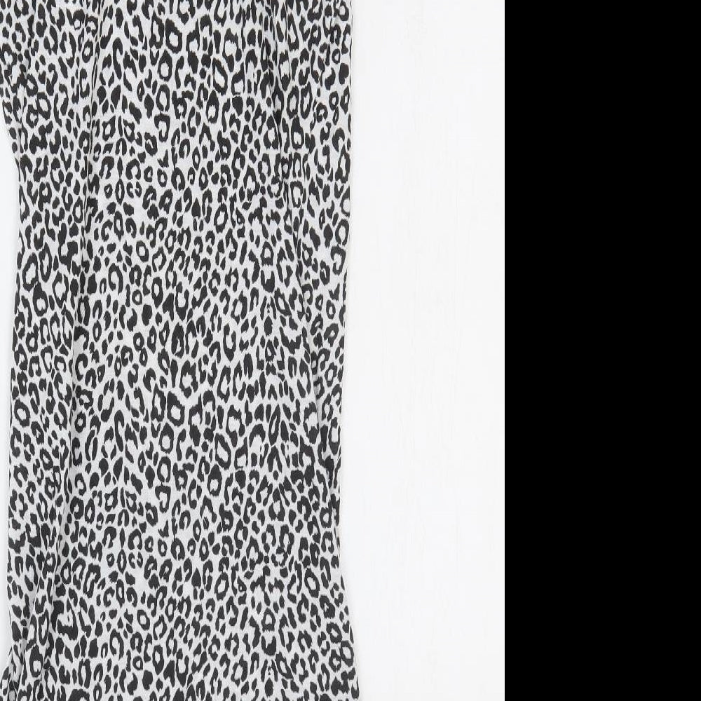 PRETTYLITTLETHING Womens White Animal Print Polyester Pencil Dress Size 10 Round Neck Pullover - Leopard Print
