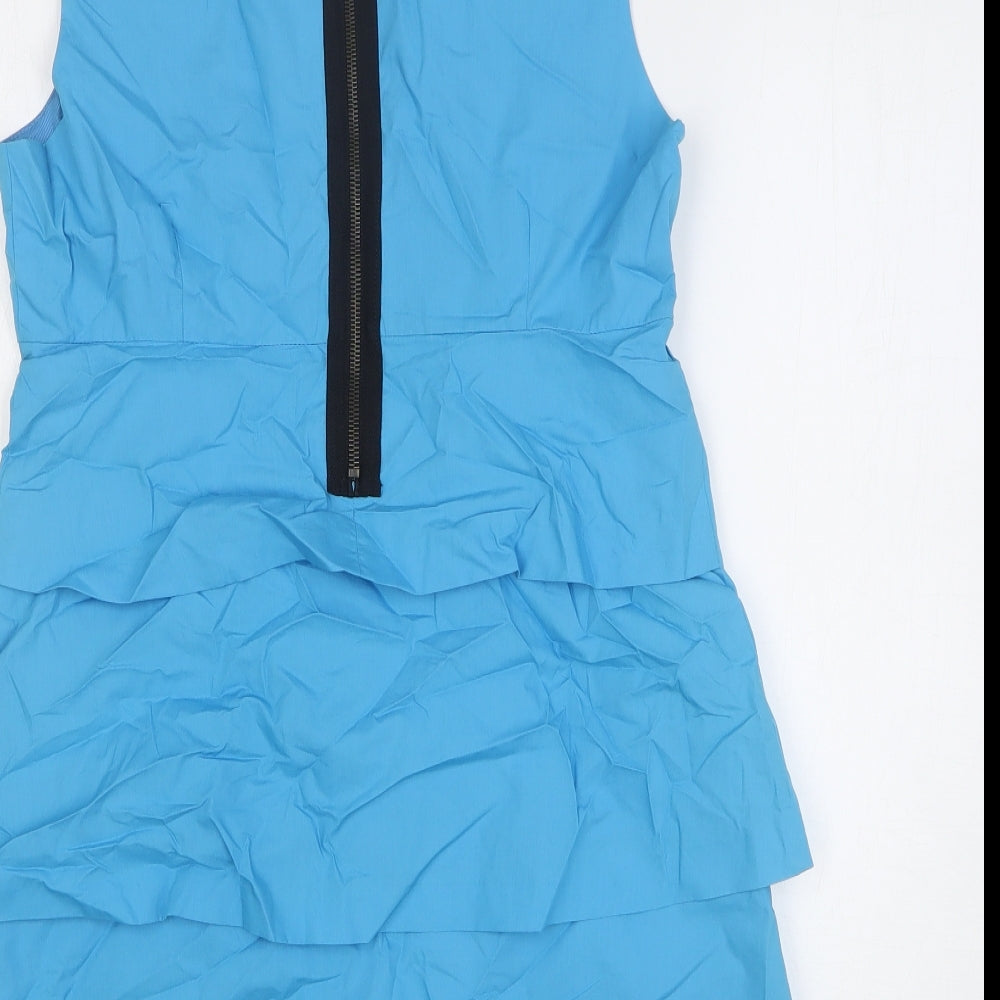 Zara Womens Blue Cotton Sheath Size M Scoop Neck Zip