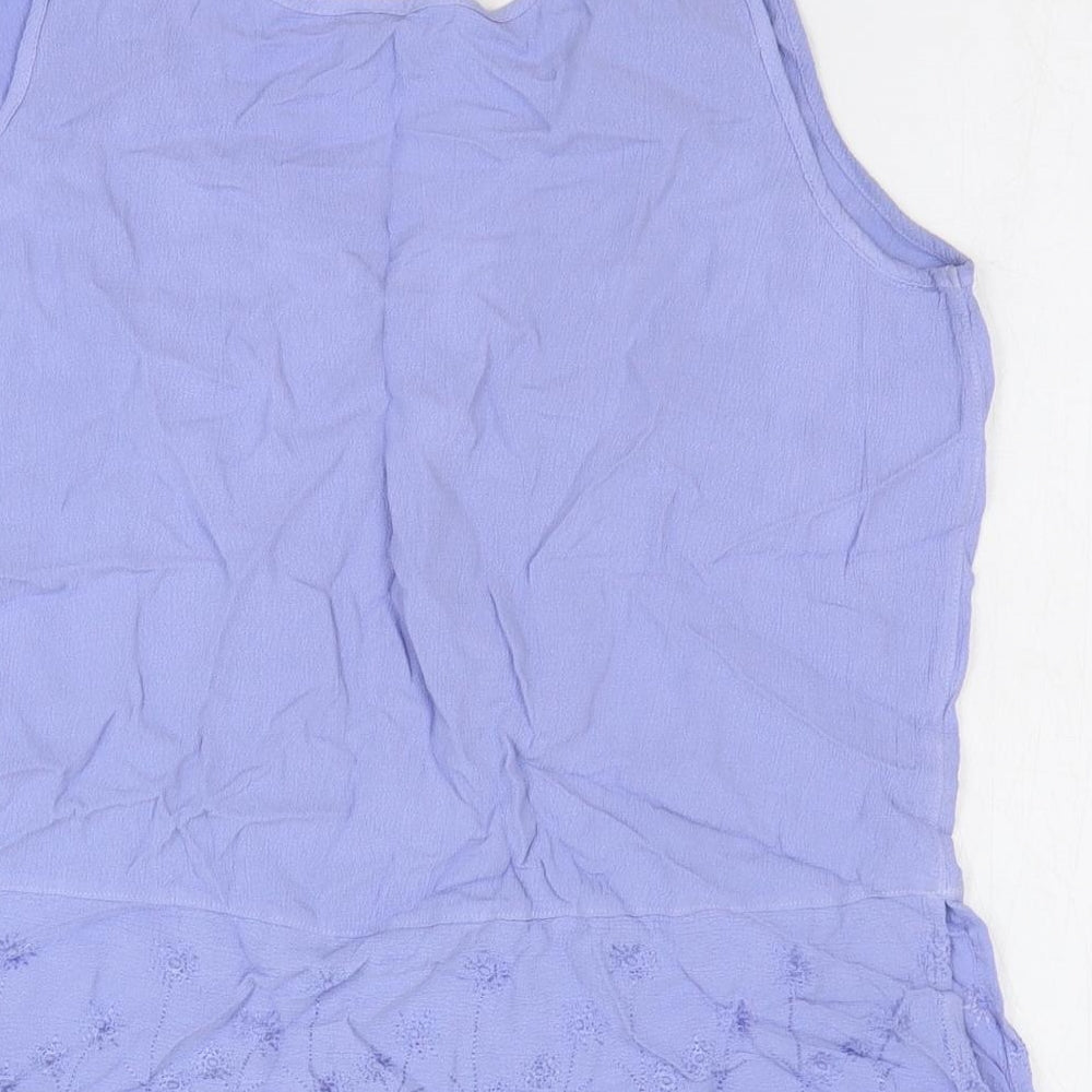 Marks & Spencer Womens Blue Viscose Basic Tank Size 12 V-Neck - Flower Detail