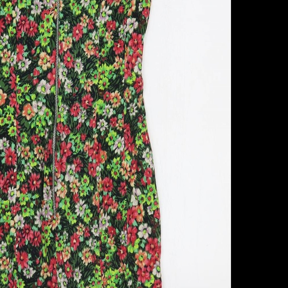Great Plains Womens Multicoloured Floral 100% Cotton Pencil Dress Size S V-Neck Zip