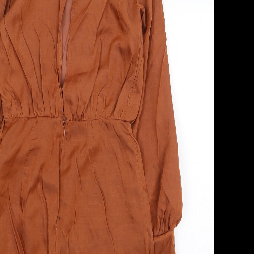 ASOS Womens Brown Polyester Sheath Size 8 Mock Neck Zip