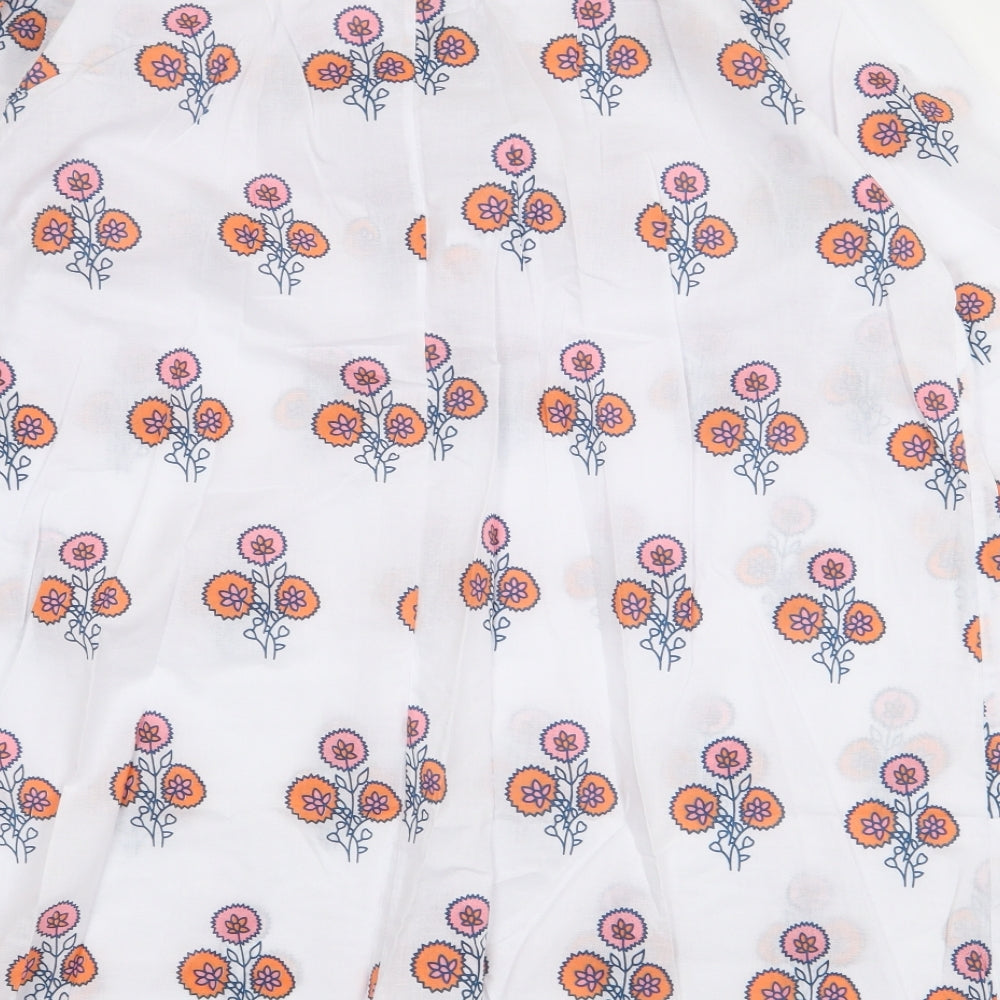 MissLook Womens White Geometric Cotton Basic Blouse Size 3XL Round Neck