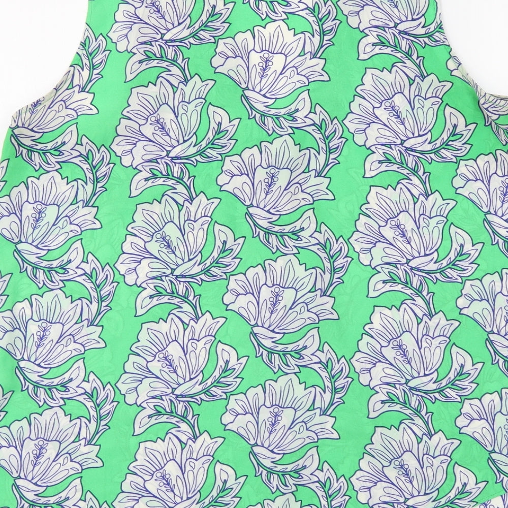 Rose + Olive Womens Green Floral Polyester Basic Blouse Size M V-Neck