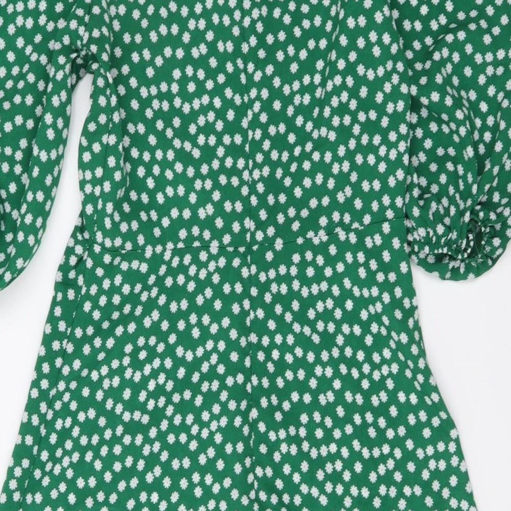SHEIN Womens Green Floral Polyester Skater Dress Size XS Off the Shoulder Zip