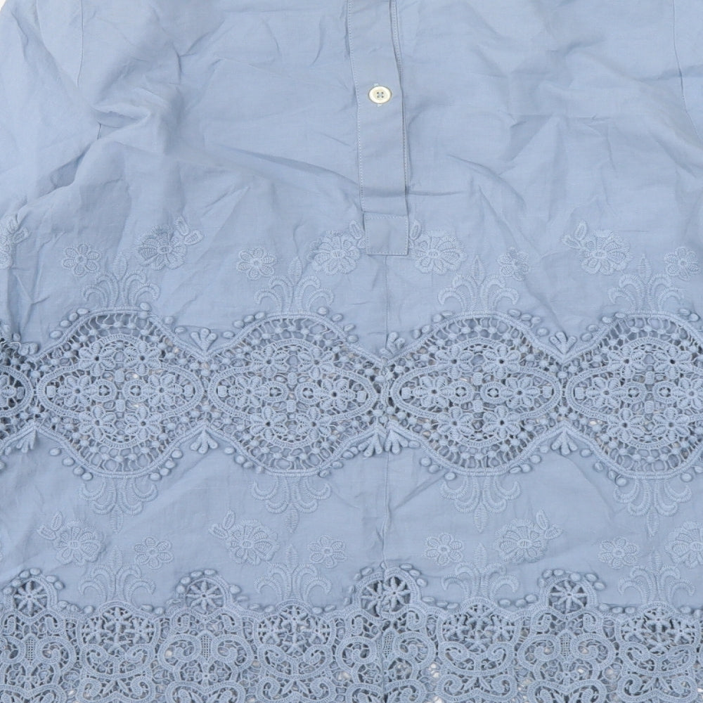 11 Tyhlo Womens Blue Cotton Basic Blouse Size XS Round Neck