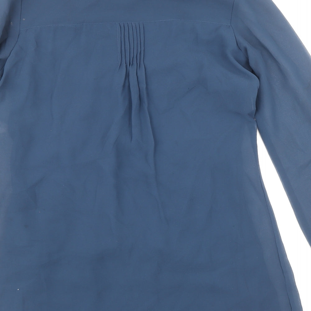 Preworn Womens Blue Polyester Basic Button-Up Size M Round Neck