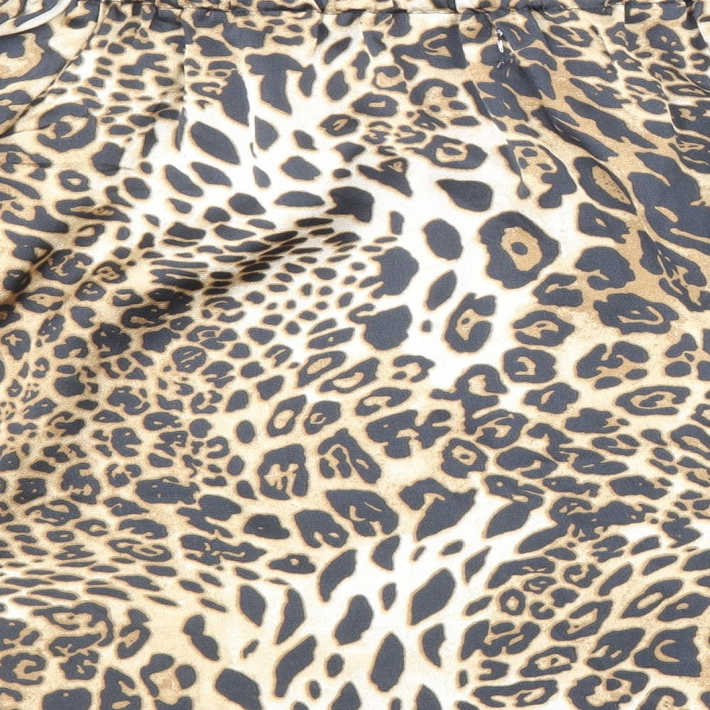 JCL Womens Multicoloured Animal Print Polyester Basic Blouse Size L Off the Shoulder - Leopard Print