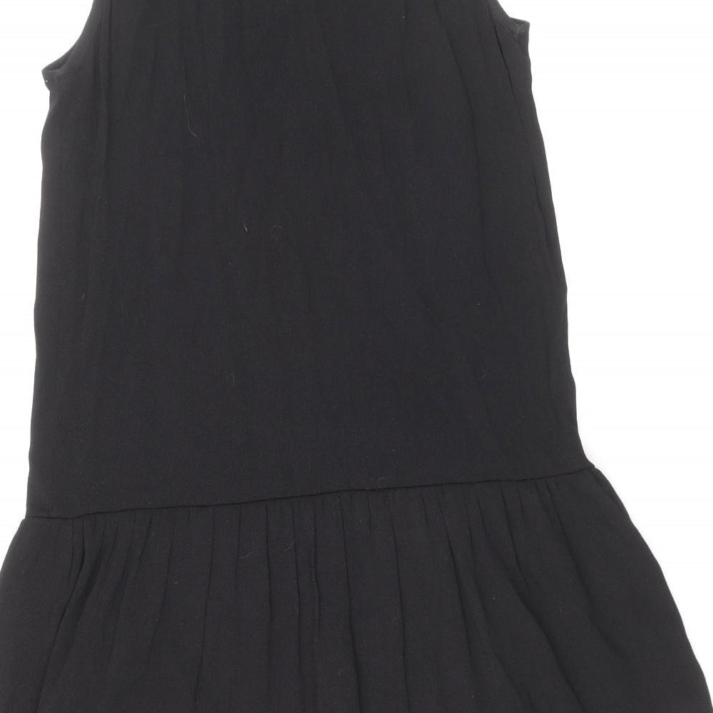 Mango Womens Black Polyester Tank Dress Size 6 Boat Neck Button - Embellished Neckline