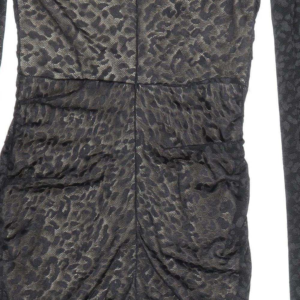 Parallel Lines Womens Black Animal Print Polyester Mini Size S Off the Shoulder Zip