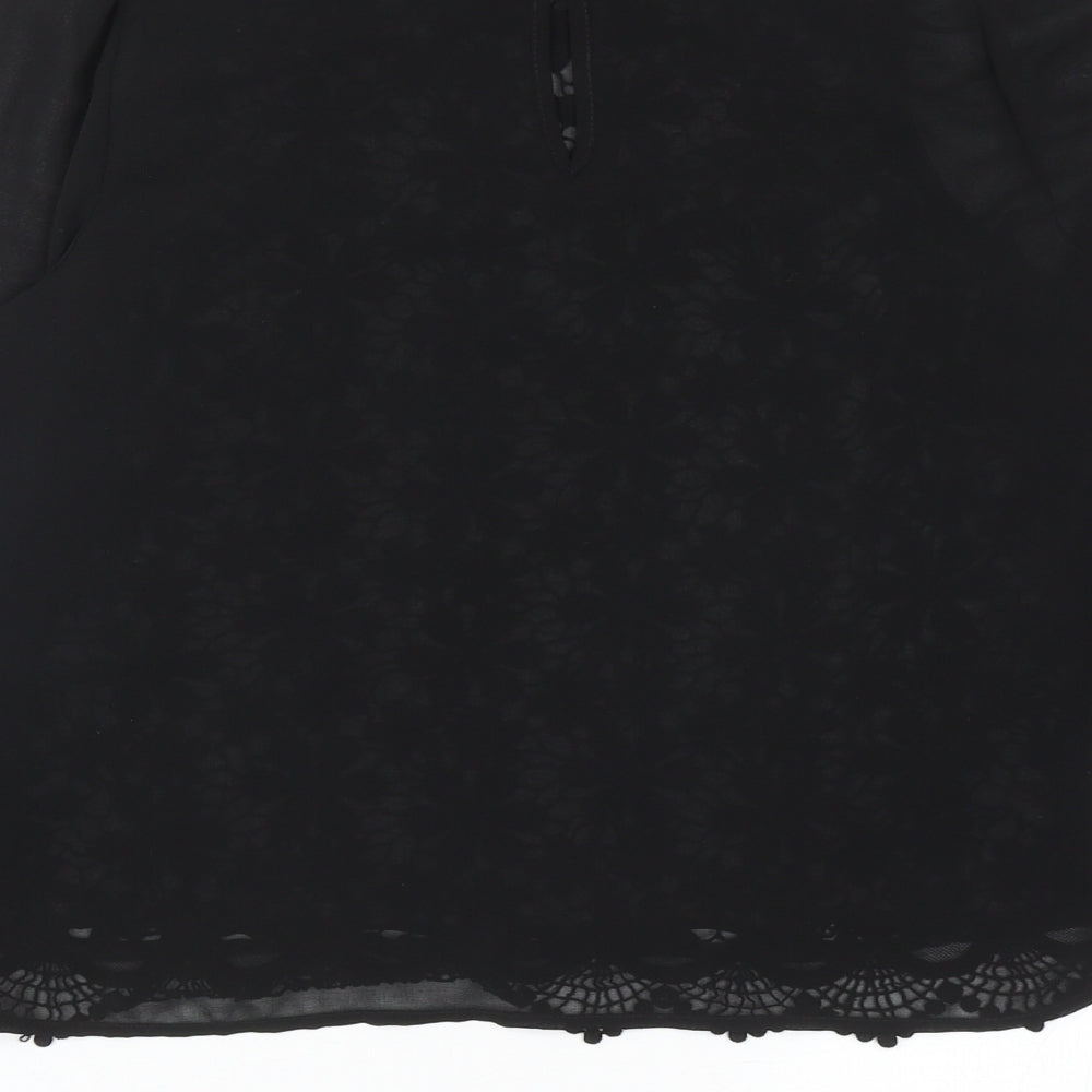 Warehouse Womens Black Floral Polyester Basic Blouse Size 10 Collared - Lace Overlay Detail