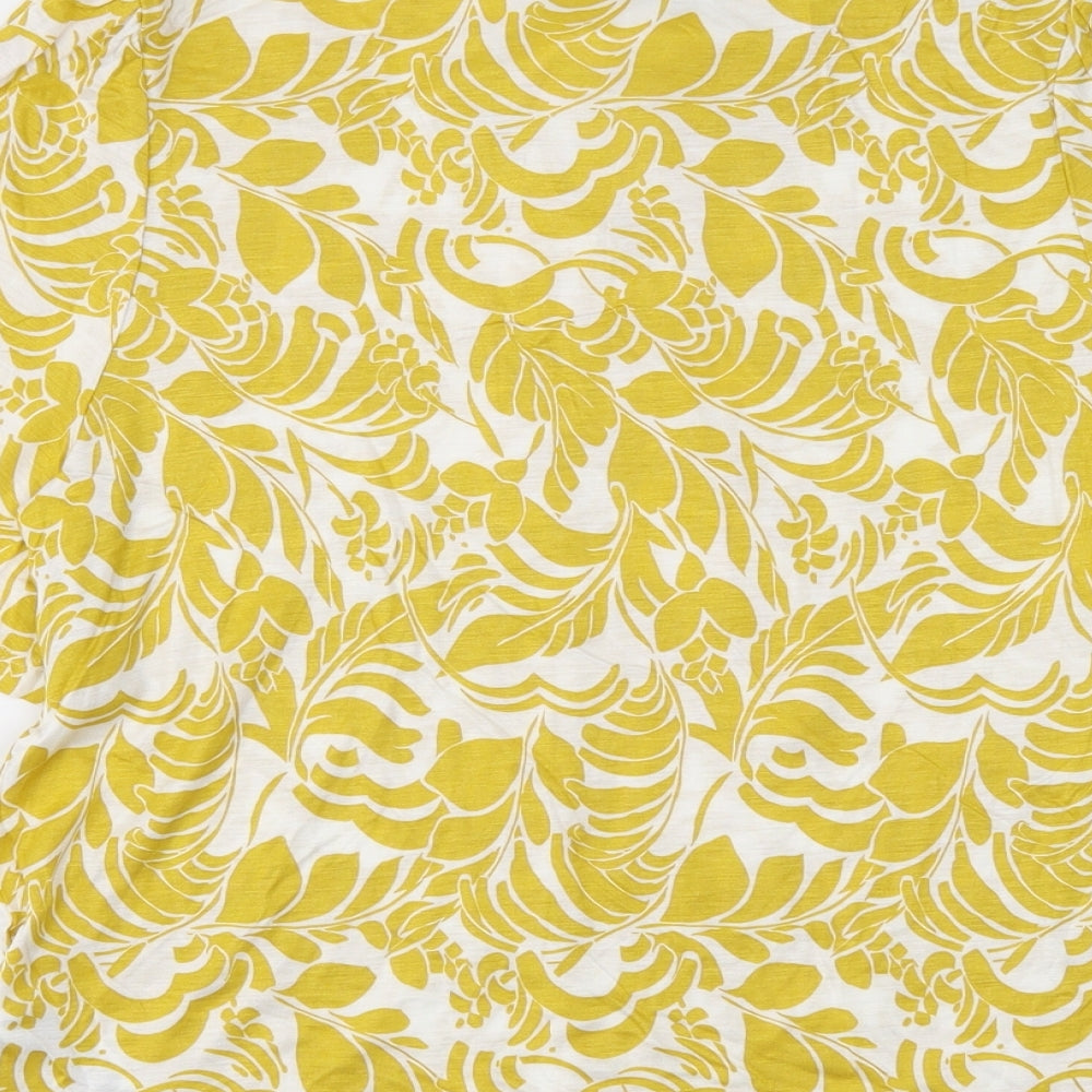 Marks & Spencer Womens Yellow Floral Viscose Basic Blouse Size 12 Round Neck