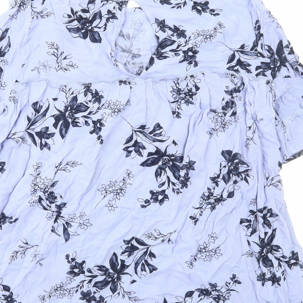 Per Una Womens Blue Floral Viscose Basic Blouse Size 10 Round Neck