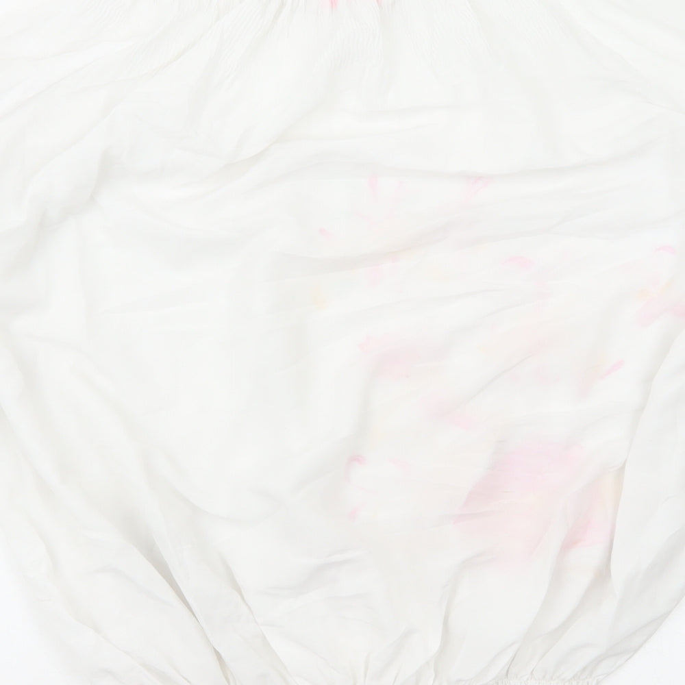 Gharani Strok Womens White Polyester Basic Blouse Size L Boat Neck - Flower Detail