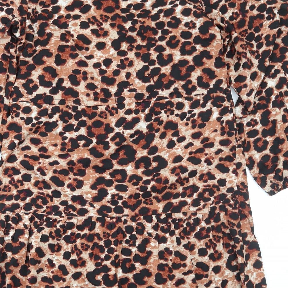 New Look Womens Brown Animal Print Polyester Sheath Size 10 Round Neck Pullover - Leopard Print