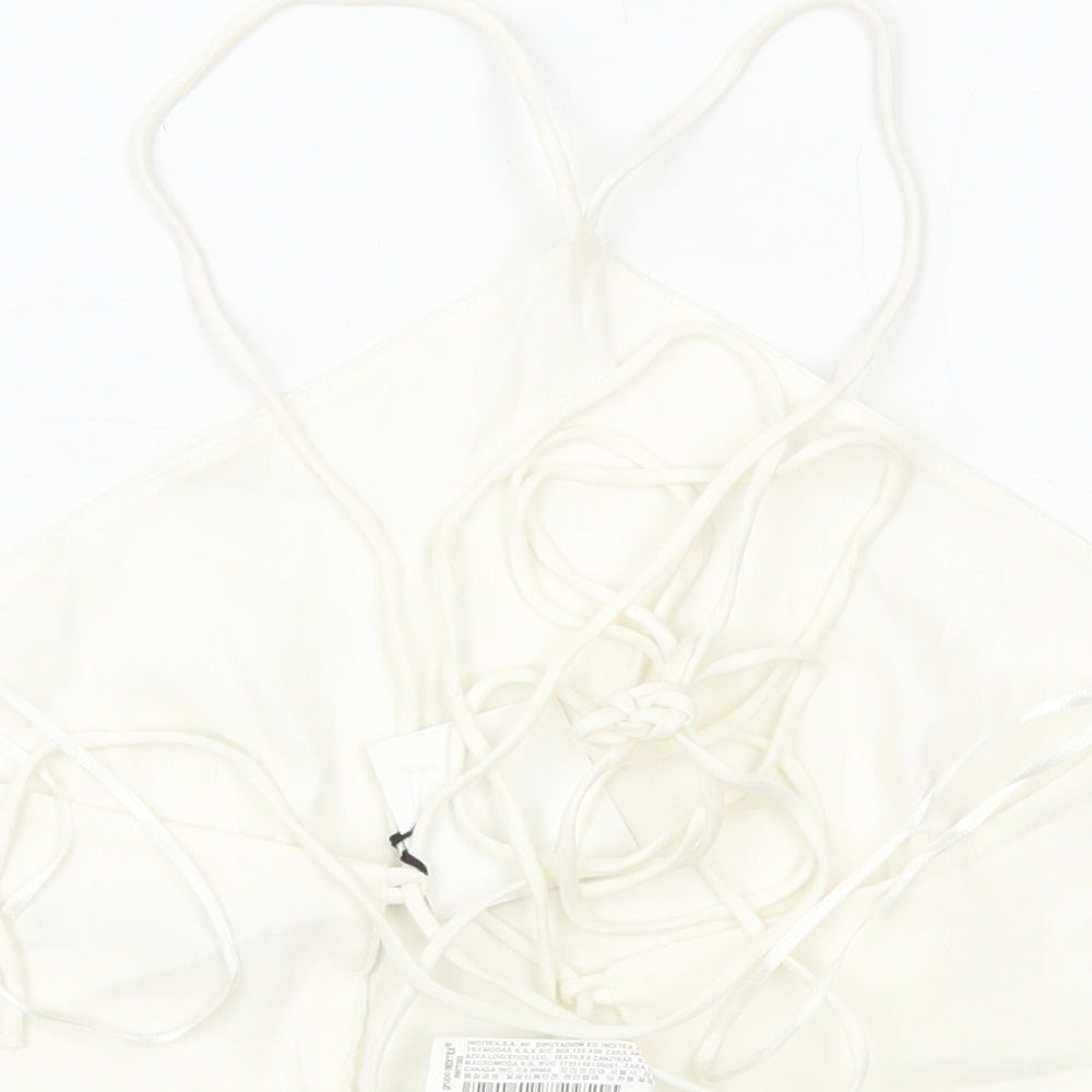 Zara Womens White Cotton Cropped Tank Size M Halter