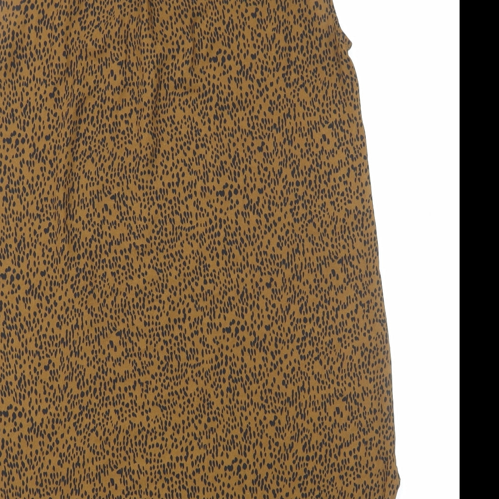 H&M Womens Brown Geometric Polyester Basic Blouse Size 10 V-Neck