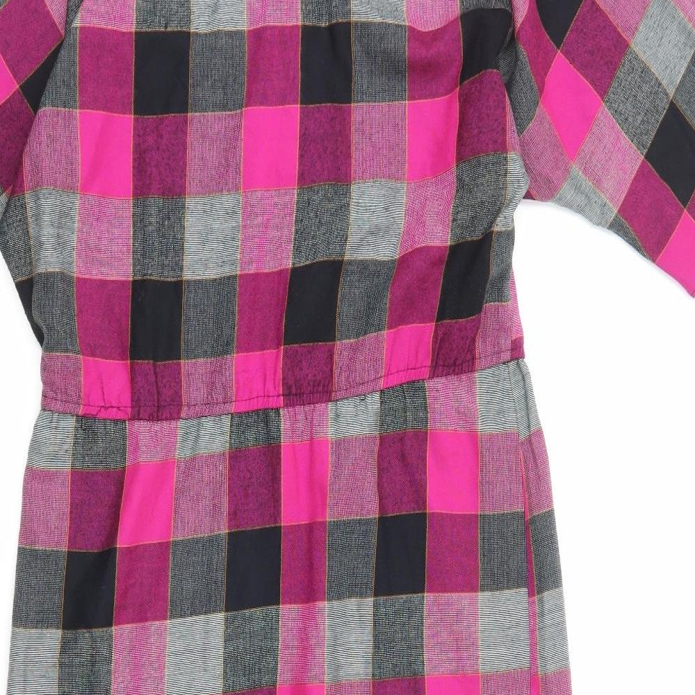 Preworn Womens Pink Check Polyester Shirt Dress Size L Collared Button