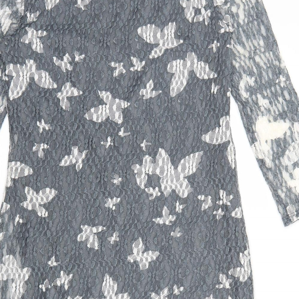 Phase Eight Womens Grey Geometric Polyester Sheath Size 12 Boat Neck Pullover - Butterfly Print