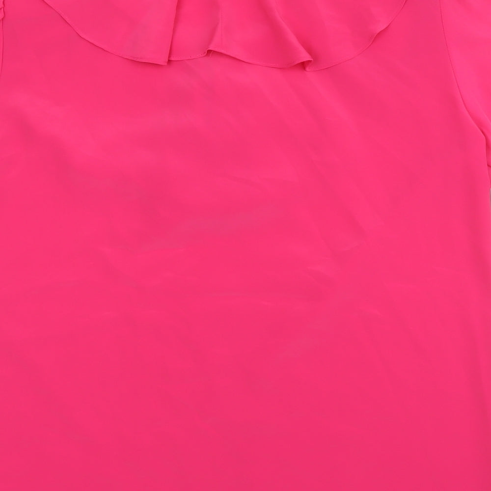 Essentials Womens Pink Polyester Basic Blouse Size 12 Round Neck