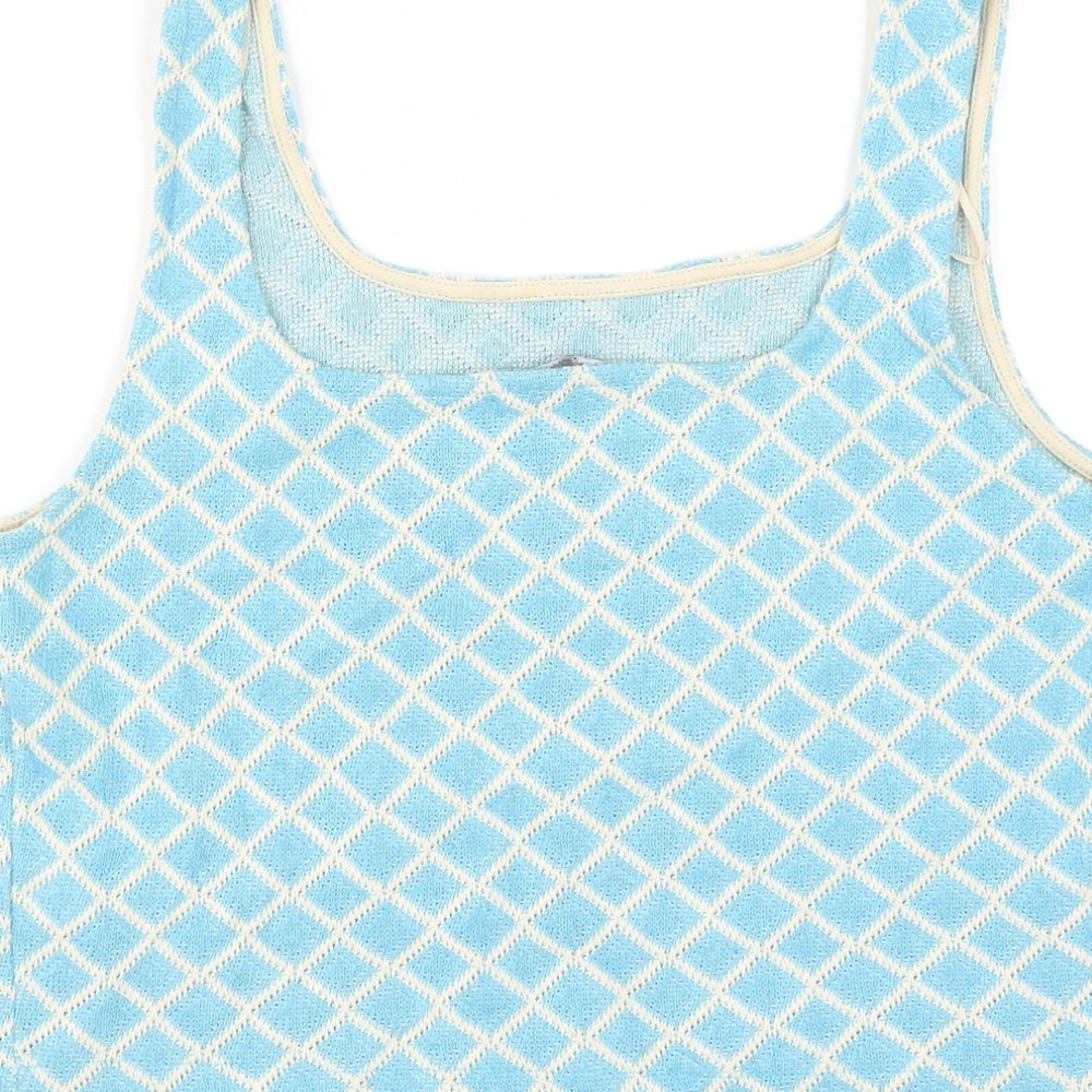 Zara Womens Blue Geometric Cotton Basic Tank Size M Square Neck