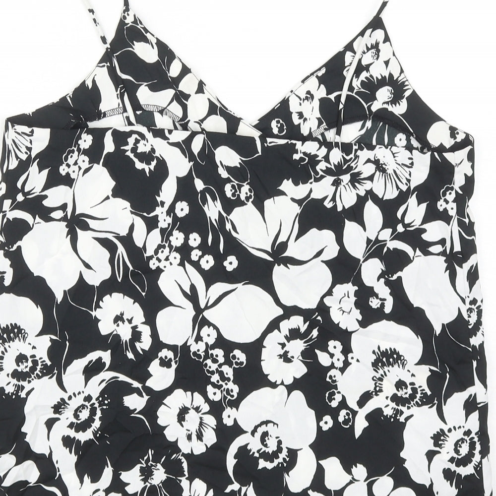Mango Womens Black Floral Polyester Camisole Blouse Size S V-Neck