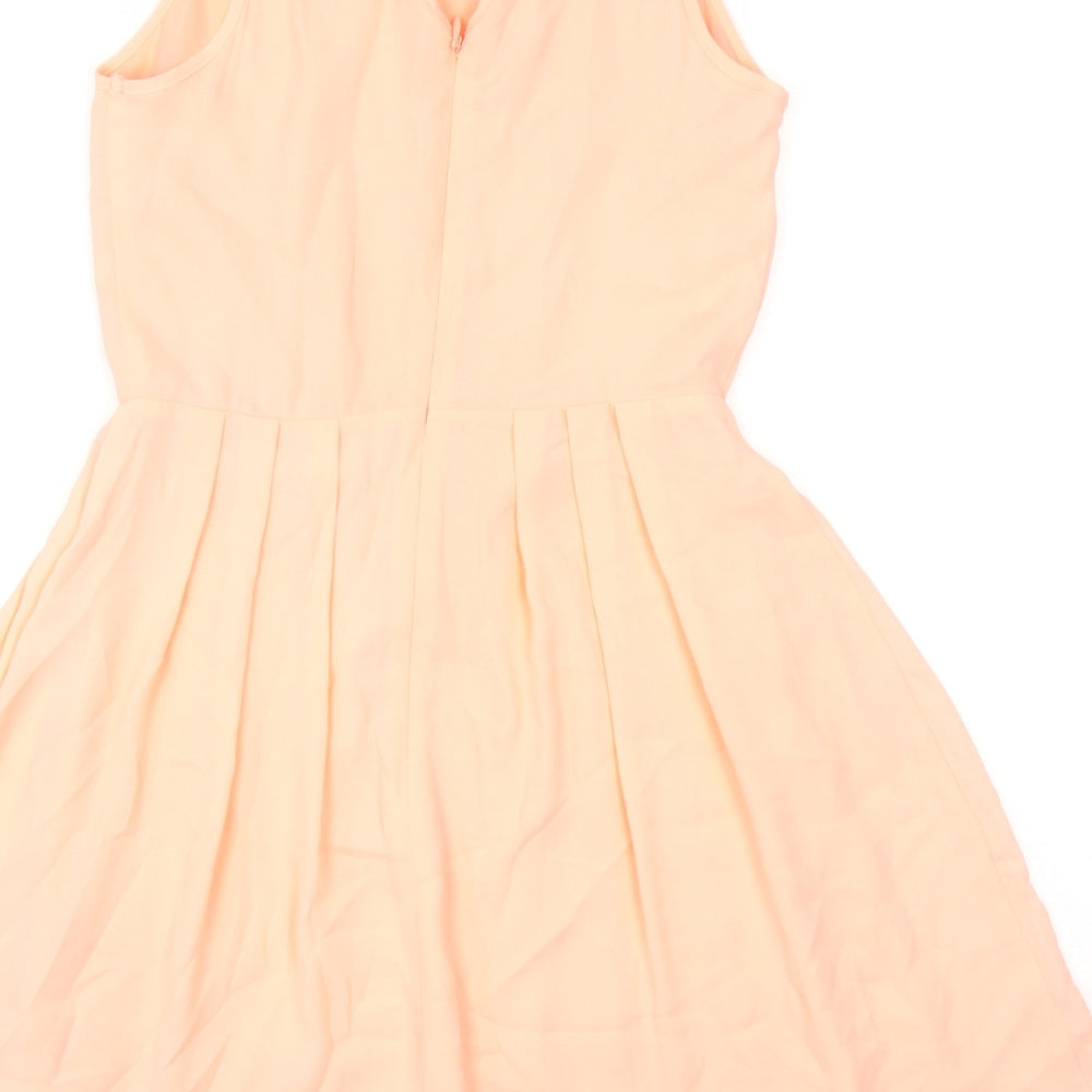 Topshop Womens Pink Polyester Fit & Flare Size 8 Boat Neck Zip