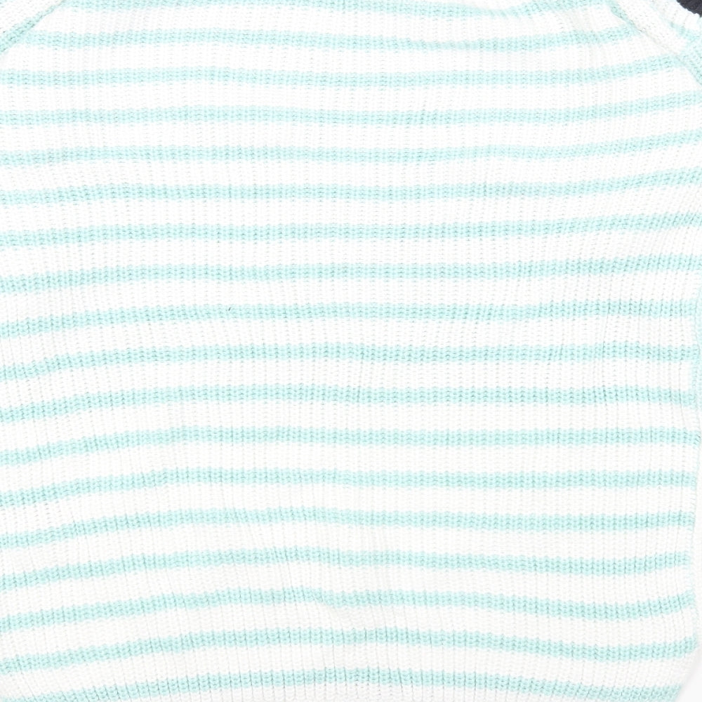 Marks & Spencer Womens Green Boat Neck Striped Cotton Pullover Jumper Size S - Colourblock
