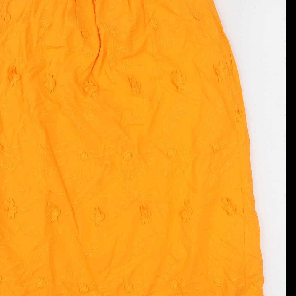 Marks & Spencer Womens Orange 100% Cotton Tank Dress Size 8 V-Neck Pullover - 3D Flowers