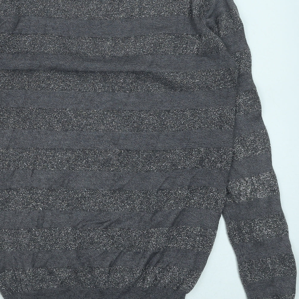 Fluid Womens Grey Scoop Neck Striped Viscose Pullover Jumper Size S