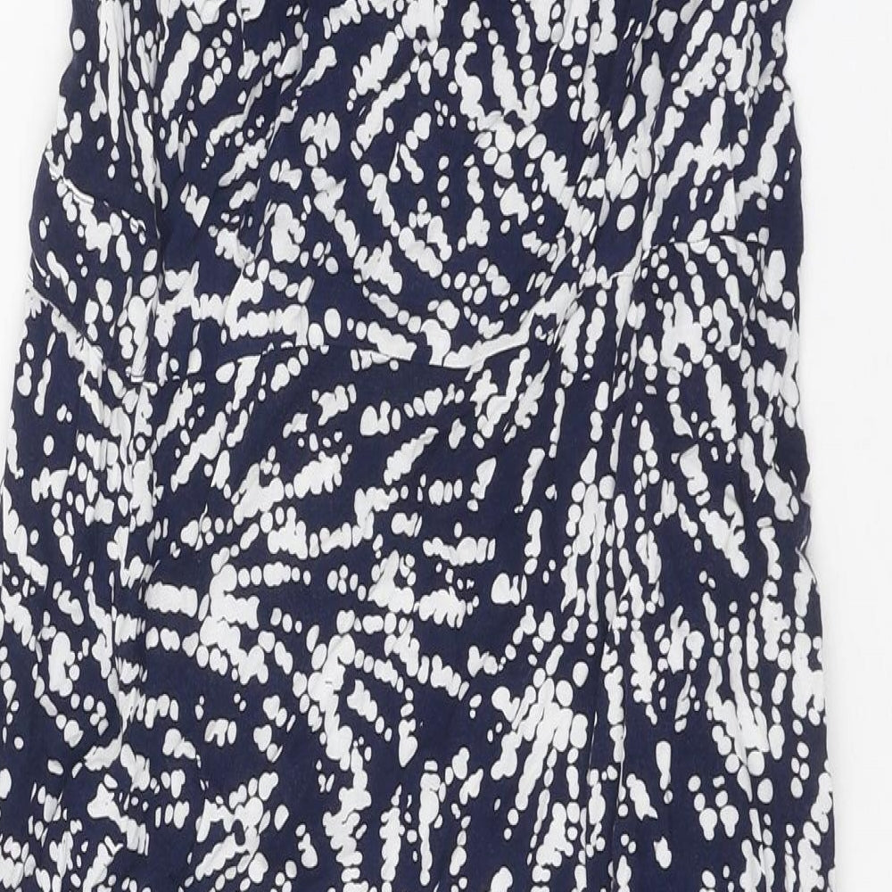 BHS Womens Blue Geometric Viscose Slip Dress Size 10 Scoop Neck Pullover