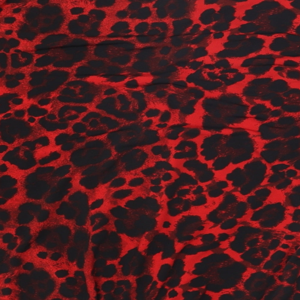 Very Womens Red Animal Print Polyester Wrap Blouse Size 10 V-Neck - Leopard Print