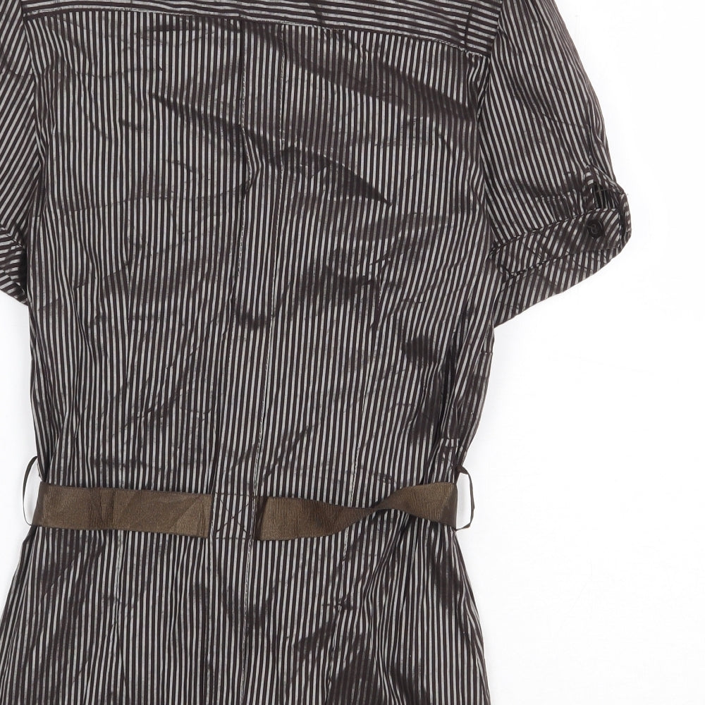 Voyelles Womens Brown Striped Polyester Basic Button-Up Size 4XL Collared